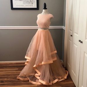 NEW TERANI COUTURE SZ 12 TWO PIECE PEACH PEARL FORMAL BALL GOWN